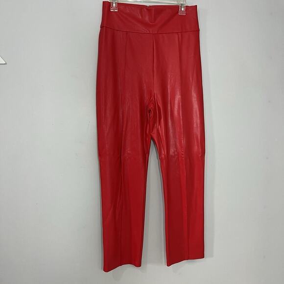 Amanda Uprichard Red Faux Leather Leggings High Waisted Pants Baddie Party Sexy - Picture 3 of 15